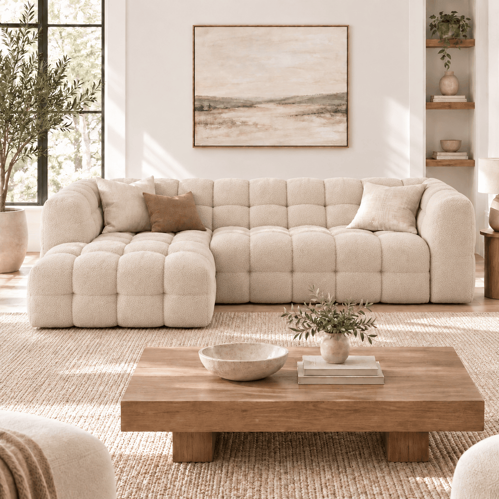 Montara Living Cream Beige Boucle Sectional Modern Luxury Living Room Sofa